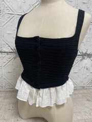 e-102 ZARA zara ザラ ビスチェ カットソー ショートジレ トップス ブラック レース ガーリー ボタンニット ニットベスト ベスト レディース ファッション 伸縮 Sサイズ