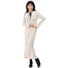 [ミッシュマッシュ] ワンピース ニットワンピ―ス レース 襟付き 2WAY ロング丈 リブニット レディース MM447408 BEIGE