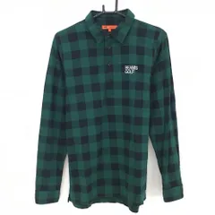 ★特価★【美品】ビームスゴルフ 長袖ポロシャツ グリーン×黒 ギンガムチェック 表微起毛 コットン100％ メンズ L ゴルフウェア BEAMS GOLF