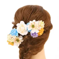 髪飾り 成人式 振袖 前撮り 袴 花 浴衣 夏祭り 花火大会 豪華3点セット 白 青 水色 オレンジ 黄緑 紫 薄紫 おしゃれ かわいい No.9-4397