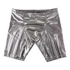 ボクサー パンツ ロング スパッツ メタリック メンズ  男性下着 キラキラ セクシー おしゃれ シンプル 快適フィット スポーツ 大きいサイズ 黒 白 金 銀 ms-007