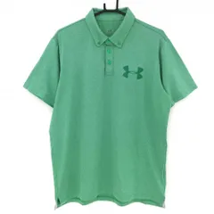 ★特価★【美品】アンダーアーマー 半袖ポロシャツ 杢グリーン ボタンダウン ロゴプリント  メンズ ＸＬ ゴルフウェア UNDER ARMOUR