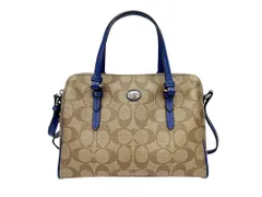 COACH (コーチ) レザー 2WAY ボストン型 ハンドバッグ ショルダーバッグ ライトブラウン×ブルー レディース/028