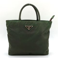 PRADA テスートナイロン 三角ロゴ ナイロン ダークグリーン トートバッグ シルバー B6245