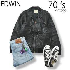 【定番】70sヴィンテージ 日本製 エドウィン EDWIN 本革 革ジャン レザー ボンバージャケット 38 ブラック 牛革 メンズ アウター フライトジャケット