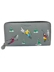 【中古】【美品】COACH コーチ 小物 財布 アコーディオン ウォレット スキースロープ プリント CF070 グレー レザー ラウンドファスナー＿S29＿セルモアから出品＿s-0128-r29