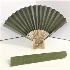 【新品】男性用　緑色　京都の柿渋扇子（かきしぶせんす）＋扇子袋セット