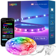 【限定商品】Lepro S1 AI ledテープライト AI生成光 5m AI照明効果デザイン 音楽同期 MagicColor 流れるテープ LLM 1600万色 調光調色 Alexa/Google Home対応 スマート AI照明 WiFi/Bluetoot