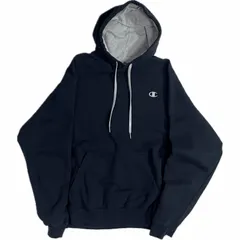美品 チャンピオン Champion 無地 目付き ツートン フード 裏起毛 プルオーバー スウェット パーカー フーディー ブラック 黒 BLACK メンズ L 20202893