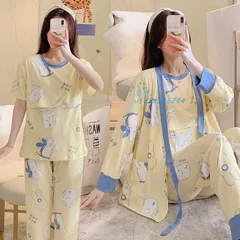 長袖授乳パジャマ前開き3点セットマタニティパジャマ入院いちご大きいサイズ産前産後ルームウェア部屋着   vii3x745244