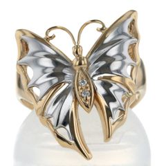 K18YG Pt900 コンビ リング ダイヤモンド 0.013ct バタフライ 蝶 昆虫 アニマル 動物 指輪 12号【新品仕上済】【zz】【中古】