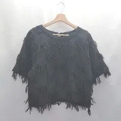 ◇ ⊂ JEANASIS ジーナシス フリンジ 半袖 カットソー Tシャツ サイズ F ブラック レディース E  【1502030047622】