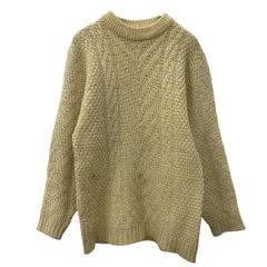 THANE ウールニット セーター L アイボリー プルオーバー ウール100% モックネック ケーブルニット アメリカ製 無地 秋物 a710-6361