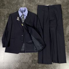 【JAPANESE VINTAGE】6点セット セレモニー シングルスーツ セットアップ 上下 ネイビー系×ブルー系 Sサイズ相当 成人式 卒業式 結婚式（ユーロピンズ＆シャツ＆ネクタイ おまけ）No.19