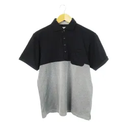 ザショップティーケー THE SHOP TK ポロシャツ ホリゾンタルカラー 半袖 鹿の子 切替 配色 ポケット ステッチ L 黒 ブラック /CK16