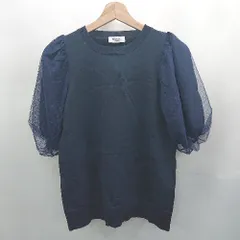 ◇ ⊂ ◎ ●未使用● Te chichi TERRASSE タグ付き 半袖 袖ドットチュール切替ニット サイズf ネイビー レディース E  【1506110015686】