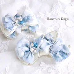 ヒトデとパール　ブルー×ホワイト　全2種類　犬バレッタ　キッズ・子供リボン　猫　ペット　ヘアアクセサリー 髪飾り 普段着　うちの子記念日　誕生日　プレゼント　オフ会　撮影