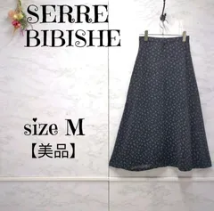 【美品】SERRE BIBISHE　ビビッシュ　小花柄　ハイウエスト　Aライン　シフォン　ロングスカート　紺　38 (M)