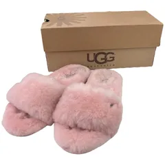 186001 現状品 UGG アグ UGG サンダル W FLUFF SLIDE 23cm ピンク ボア/ゴム レディース