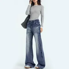 ストレッチ デニムパンツ レディース デニム ボトムス ゆったり 春 冬 秋 大きい サイズ 小さい フルレングス 美脚 脚長 カジュアル おしゃれ