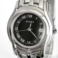 【グッチ 5500L レディース 腕時計 磨き済み 美品】GUCCI 電池新品 ブラック文字盤