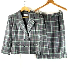 マダムブランシェ  Madame Blanche セットアップ ジャケットスーツ スカート チェック柄 グレー系 緑 ピンク タグ付き 9サイズ 946830