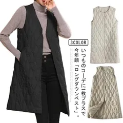 ロングダウンベスト ダウンコート レディース 軽量 中綿ベスト アウター ロング丈 インナーダウン ジャケット ライトダウン ノーカラー 羽織り 体型カバー 無地 大きいサイズ 暖かい 防寒対策 通勤#sam964