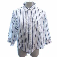 ミラオーウェン Mila Owen シャツ ブラウス ストライプ 七分袖 0 XS 白 ホワイト 紺 ネイビー ベージュ /YK