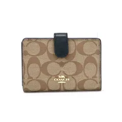 コーチ COACH 二つ折り財布 レザー PVC シグネチャー L字ファスナー F23553 コンパクトウォレット レディース メンズ ベージュ / ブラック 中古 maw11030