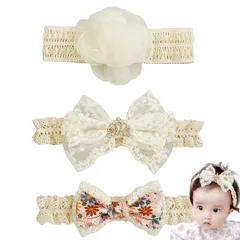 新品 ベビーヘアバンド 女の子 3点セット 赤ちゃん 新生児 ヘッドバンド リボン 花 レース ヘアアクセサリー 女児用髪ヘアゴム 髪飾り 可愛い 出産祝い フォーマル 結婚式 お宮参り 撮影 ピンク ホワイト レッド (ホワイト（3点セット） FREE)