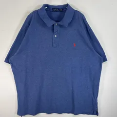 古着 ポロ・ラルフローレン POLO RALPH LAUREN 鹿の子 半袖 ポロシャツ ロゴ 刺繍 大きいサイズ 2ボタン 2XB  ブルー 無地 メンズ