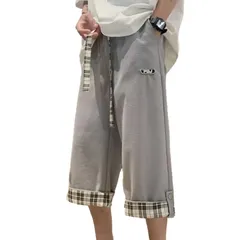 メンズ ハーフ パンツ ワイド ズボン ウエスト ゴム 七分丈 ガウチョ リラックス スウェット (JP, アルファベット, L, ホワイト) [ホワイト] [L]