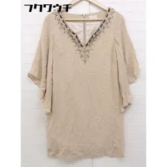 ◇ GRACE CLASS グレースクラス ビジュー付き 五分袖 ミニ ワンピース サイズ38 ベージュ レディース  【中古】 【1107130008155】