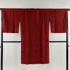 道行 身丈110.5cm 裄丈67cm M 和装コート 角衿 菊 赤 正絹 美品 逸品 【中古】
