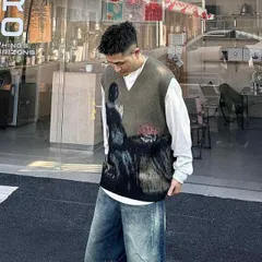 秋冬 コーデ メンズ  服 シンプル ファッション オシャレ 大人 かっこいい 大きいサイズ ストリート 紳士服  ニット 油絵 セーター ベスト ノースリーブ ベスト 