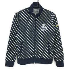 アディダス ジャケットブルゾン ネイビー×白 斜めストライプ ロゴ刺しゅう ダブルジップ レディース M/M ゴルフウェア adidas