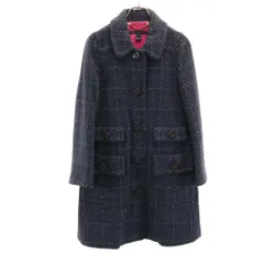 MARC BY MARC JACOBS マークバイマークジェイコブス チェック柄 ヘリンボーン 圧縮ウール ステンカラーコート S ネイビー レディース 古着のサムネイル