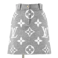 【極美品】LOUIS VUITTON ルイ ヴィトン スカート ジャイアント モノグラム 2021AW LV ロゴ 金ボタン メルトン 台形 シルエット ミニ丈 ウール × シルク ボトムス レディース 36 灰色 白 伊製 RW212W TUV FLSK25