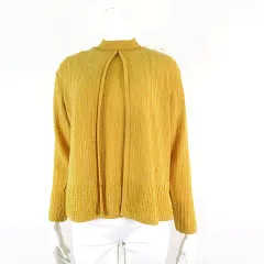 スーパービューティー Super Beauty アンサンブル ツイン ニット ビーズ装飾 ウール 長袖 カーディガン 半袖 ハイネック ニット M マスタードイエロー 
