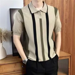 メンズ ファッション 服 男性用 オシャレ シンプル 大人 かっこいい 大きいサイズ ストリート 紳士服 夏 ライト スタイル 薄手 ニット セーター 半袖 T シャツ スリムフィット カラー ブロック ストライプ ポロシャツ