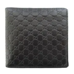 美品 GUCCI グッチ マイクロGGシマ レザー 二つ折り コンパクトウォレット 財布 札入れ カード入れ 小銭入れ ブラック メンズ 古着 中古 USED