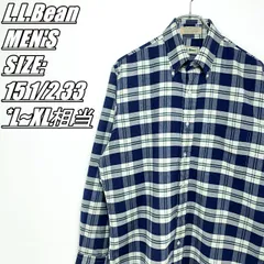 L.L.Bean　エルエルビーン　チェック柄長袖シャツ　メンズ　サイズ表記15 1/2 33　L~XL相当　ネイビー×ホワイト×グリーン