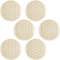 HAMILO 神聖幾何学模様 コースター 円形 木製 コップ敷き 6枚セット 1