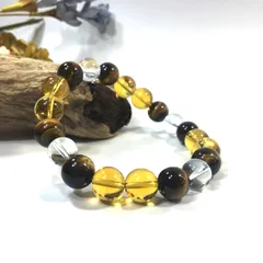 水晶×タイガーアイ×シトリン パワーストーン ブレスレット 10mm   天然石 シンプル メンズ レディース 男性  女性 □