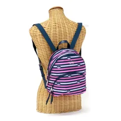 ケイトスペード Kate Spade カリッサ バックパック ナイロン レザー リップ プリント ボーダー 柄 WKRU6587 リュック バッグ レディース ピンク / パープル / マルチカラー 美品 中古 mav13011