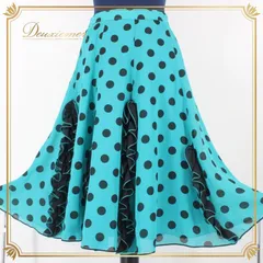 社交ダンス 衣装 スタンダード スカート レッスンウェア 女性用 レディース オールシーズン 水色 黒 ブルー系 ブラック系 水玉 フリル ドット 練習着 ターコイズブルー 日本製 レトロかわいい 動きやすい 軽量 おしゃれ フレアスカート ダンスウェア