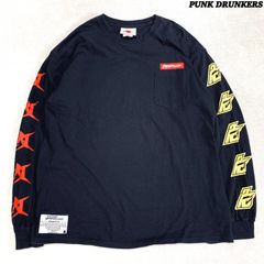 PUNK DRUNKERS 危攻ロンTEE ロングスリーブTシャツ 長袖カットソー 袖プリント バックプリント "反区怒軍団" XLサイズ ブラック 黒 PDS PKDS パンクドランカーズ