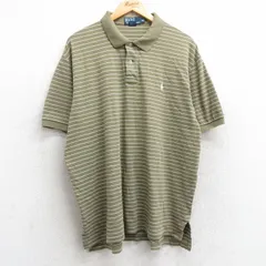 XL/古着 ラルフローレン 半袖 ブランド ポロ シャツ メンズ 90s ワンポイントロゴ 大きいサイズ コットン 濃ベージュ他 カーキ ボーダー 25