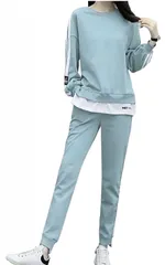 [エンプティオ] 上下セット トレーニングウェア トップス レディース マタニティ ジョガー ジョギング スエット セットアップ スポーツウェア ルームウェア 涼しい 速乾性 体操服 トラックジャケット トレーニング 伸びる  [スカイブルー/ブルー] [S]
