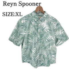 美品 Reyn Spooner アロハシャツ XL グリーン 半袖 レイン・スプーナー シャツ ハワイ リゾート メンズ 古着 大きいサイズ 大きめ